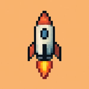 verpixelte rakete auf einfarbigem hintergrund